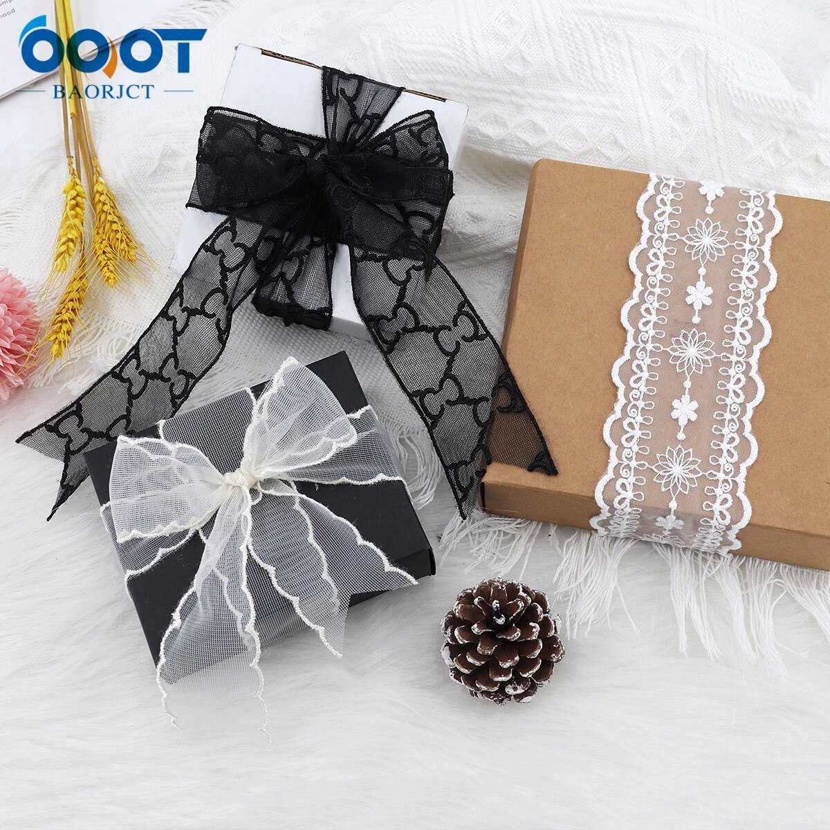 1Yards Mesh Embroidered Lace Ribbon-JournalTale