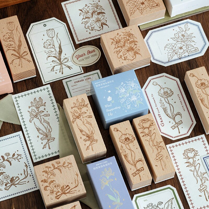Vintage Wooden Rubber Stamps Flower Decorative Rubber Stamp-JournalTale