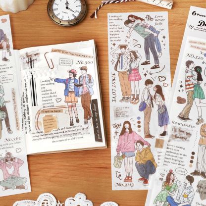 6 Sheets Romantic and Sweet Character Washi Stickers-JournalTale