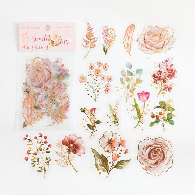 30pcs/pack PET Transparent Rose Flower Stikers-JournalTale