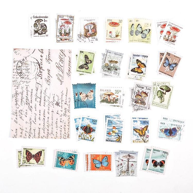 46 Pcs Vintage Postage Stamp Flake Stickers Set-JournalTale