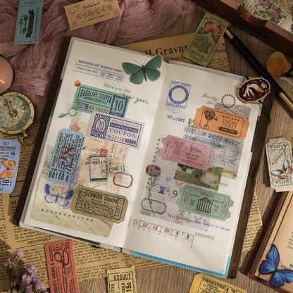 10 Pcs Retro Train Movie Ticket Stamp Decorative Stickers-JournalTale
