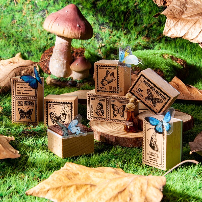 Vintage Butterfly Dragonfly Animal Stamp DIY Wooden Stamps-JournalTale