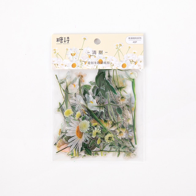 Flowers Sticker pack 40pcs Fresh Flower Plant Transparent-JournalTale