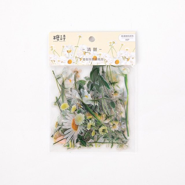 Flowers Sticker pack 40pcs Fresh Flower Plant Transparent-JournalTale
