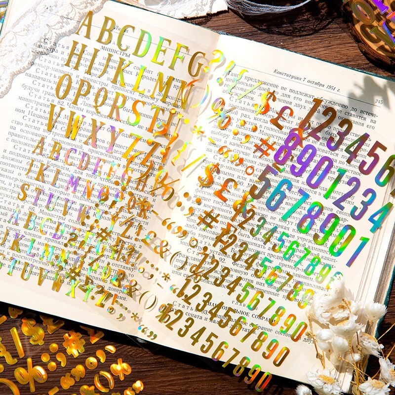Bronzing Numbers English Letters Punctuation Mark Stickers-JournalTale