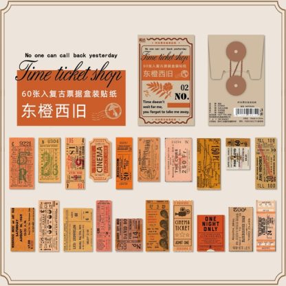 Vintage Boxed Stickers 60 pcs Ticket Style Retro Decor Sticker-JournalTale