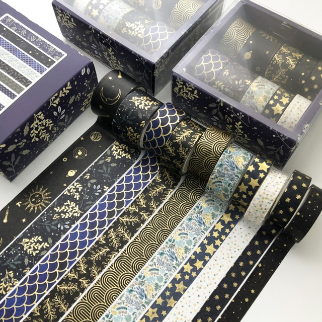 10 Pcs/Set Gold Stamping Washi Tape Box-Packed Masking Tape-JournalTale