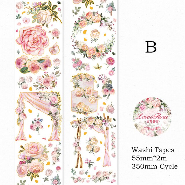 55mm*2m Gold Foil Floral Tapes Washi Paper Sticker-JournalTale