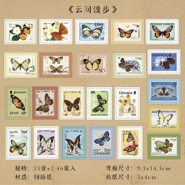 46 Pcs Vintage Flower Bird Washi Stickers Plant Decals Stamp-JournalTale