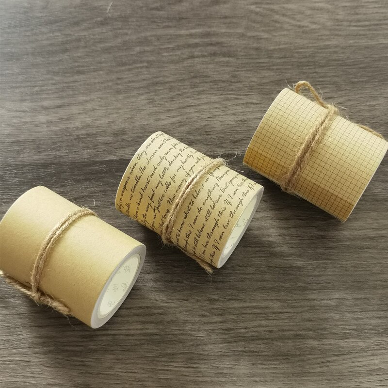 6CM Wide Vintage Kraft Paper Grid Letter Text Washi Tape-JournalTale