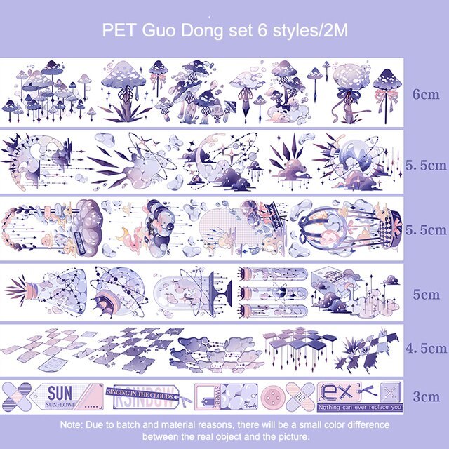5/6 Rolls/Set Transparent PET Washi Tape 2m Cute Journal-JournalTale