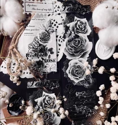 5cmx5M Black & White Elegant Rose PET Tapes-JournalTale