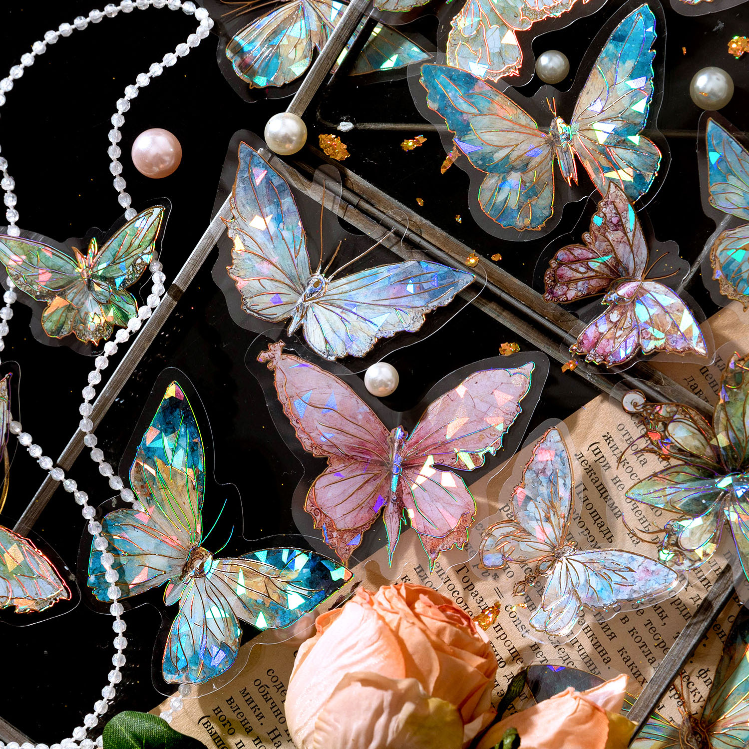 20pcs Ice Crystal Laser Butterfly Decorative PET Stickers-JournalTale