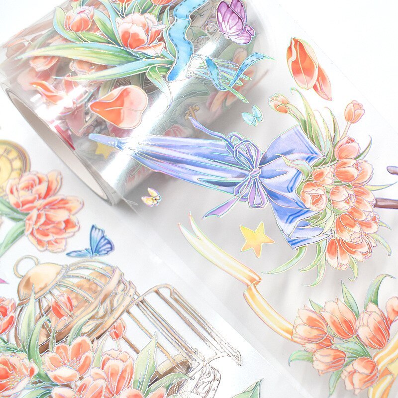 60mm*2m/Roll Laser Flower PET Tape Gold Silver Foil-JournalTale