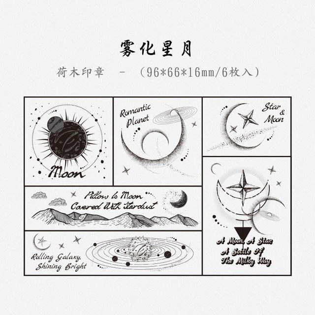 6 Pcs Wooden Rubber Stamp Set Flowers Planet Postmark Stamps-JournalTale