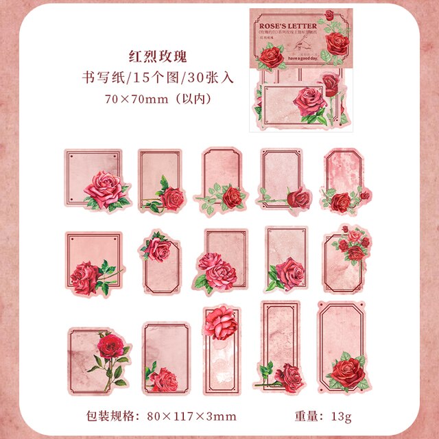 30pcs/lot Rose&#39;s Letter Stickers Rose Boarder Sticky-JournalTale
