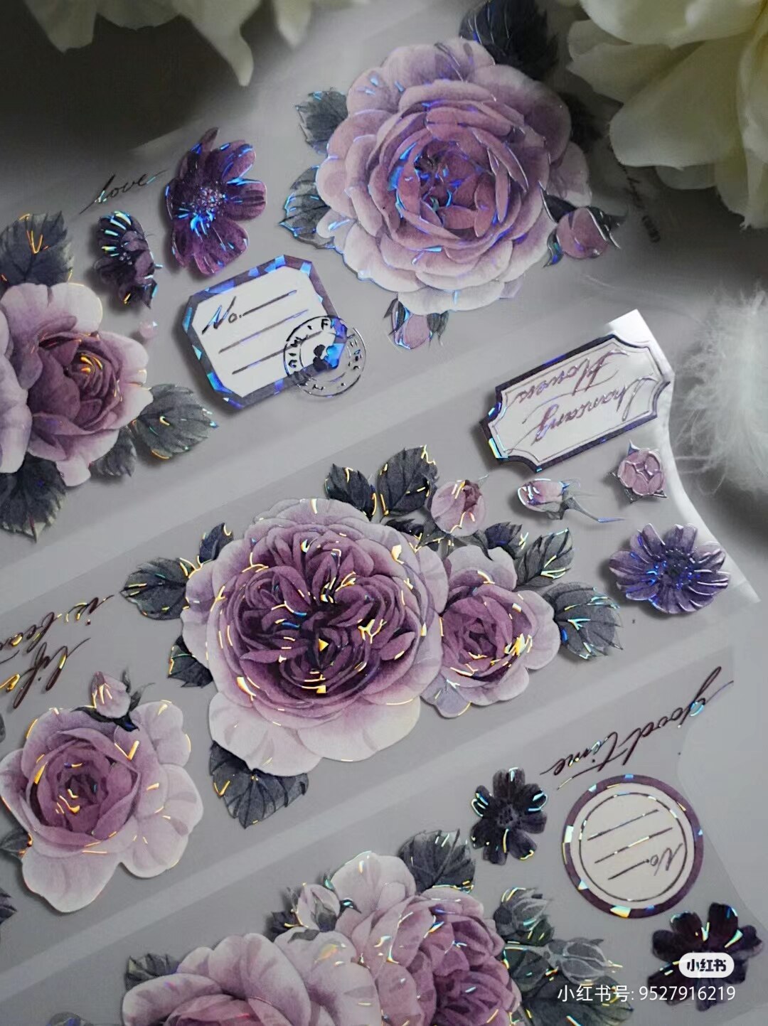 5m/10m Beautiful New Purple Rose Flower Shiny PET Tape-JournalTale