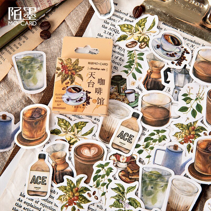 45pcs/pack Vintage Rooftop Coffee Shop Stickers Set-JournalTale