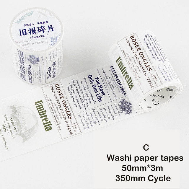 50mm*3m Vintage Letters Washi Paper Tapes-JournalTale