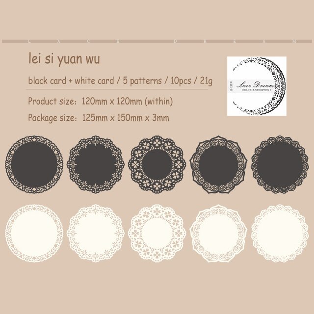 10 Sheets Lace Dreams Series Vintage Black Card and White Card-JournalTale