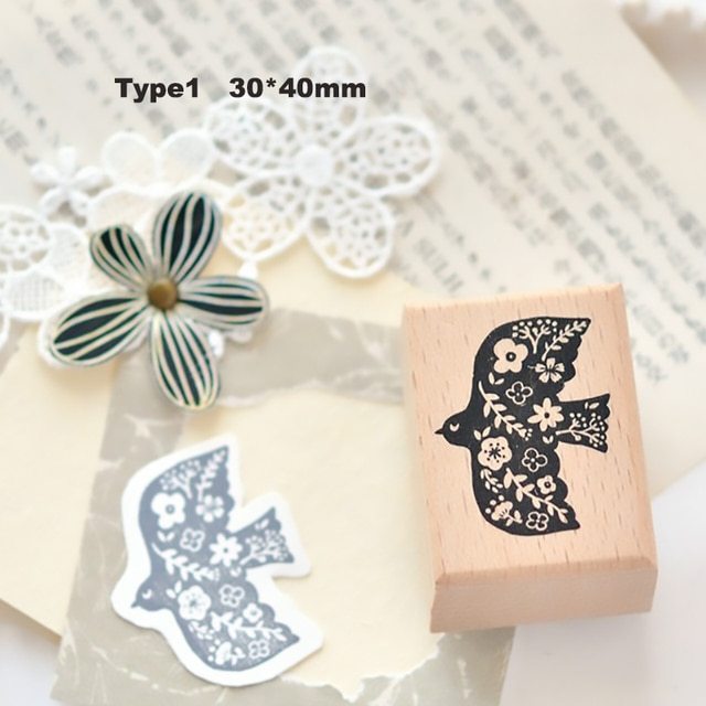 Stamp Wooden Scrapbook Supplies Flower Petal Birds Stamps-JournalTale