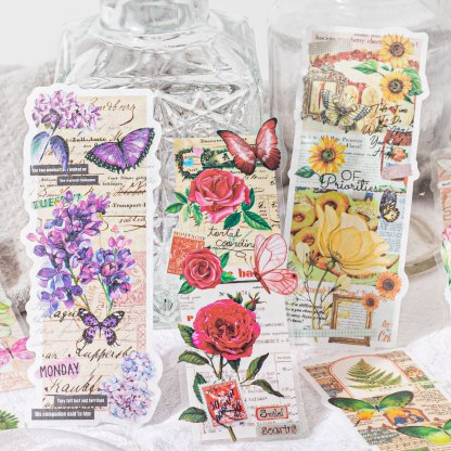 Retro Flower Butterfly Masking Washi Tape PVC Art Decorative-JournalTale