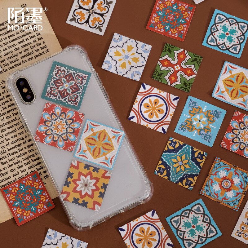 46 Pcs Diy Retro Papers Vintage Geometric Pattern Stickers-JournalTale