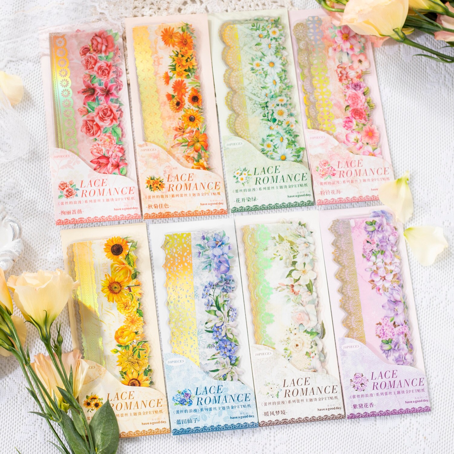 10 Sheets Lace Romance Series Flower Landscaping PET Sticker-JournalTale