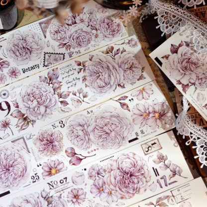 6 Meter Roll Austin Rose Flowers Washi Paper-JournalTale