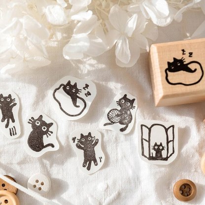 Wood Stamp Black Cat Wooden Rubber Stamps-JournalTale