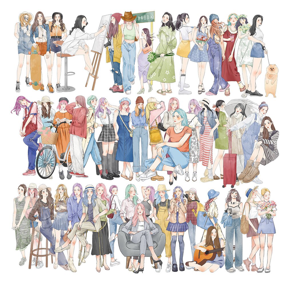 10/30/50pcs Fashion Dress Girl Decorative Stickers-JournalTale
