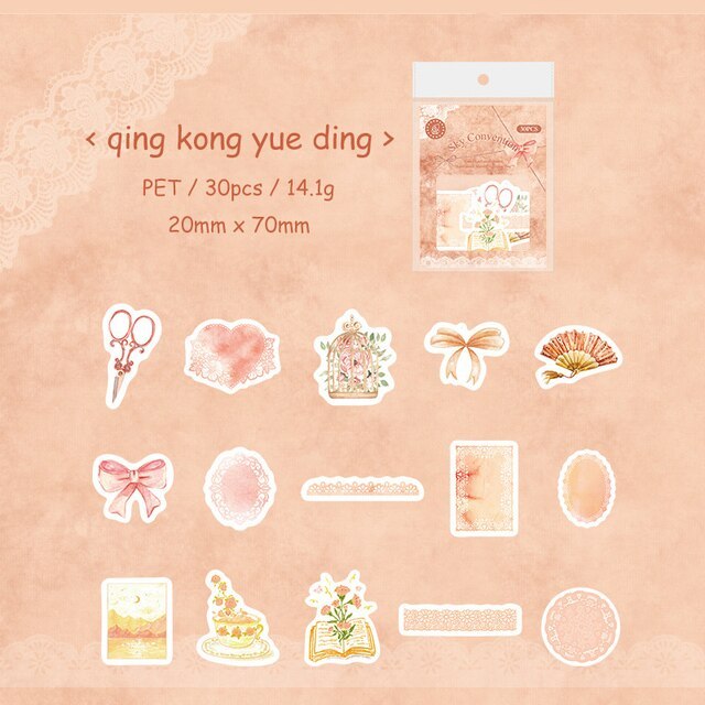 30 Sheets Time Handmade Series Vintage PET White Ink Sticker-JournalTale