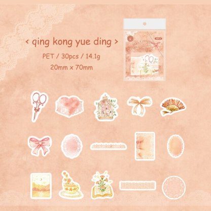 30 Sheets Time Handmade Series Vintage PET White Ink Sticker-JournalTale