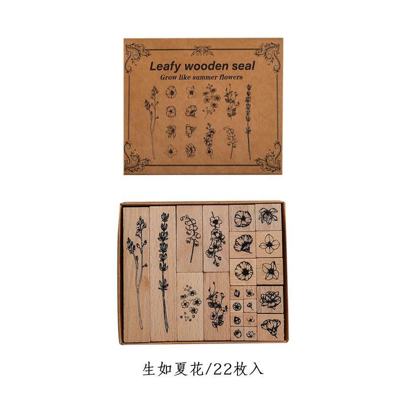 22 Pcs/set Wood Mounted Rubber Stamps Plant And Flower-JournalTale