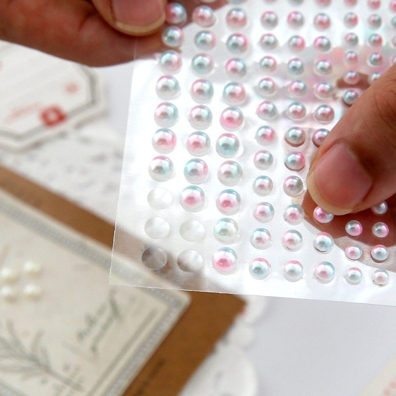 1 Sheet Plastic Semi-circular Pearl Decoration Stickers-JournalTale