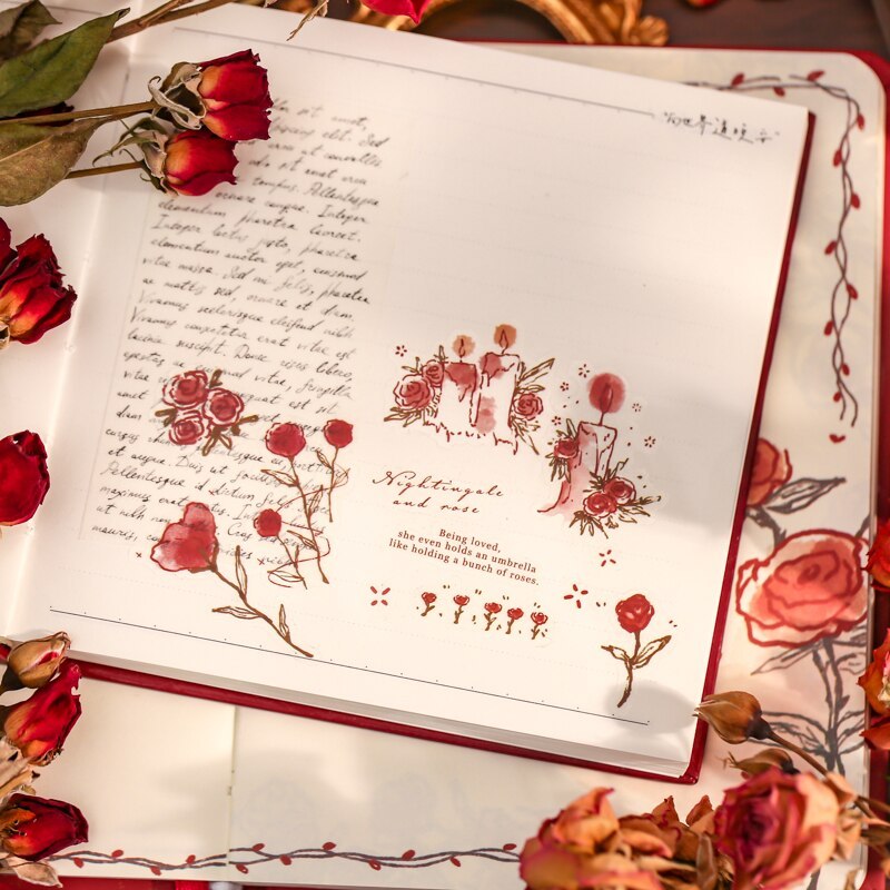 2 Sheets Vintage Rose Plants Illustration PVC Stickers Pack-JournalTale
