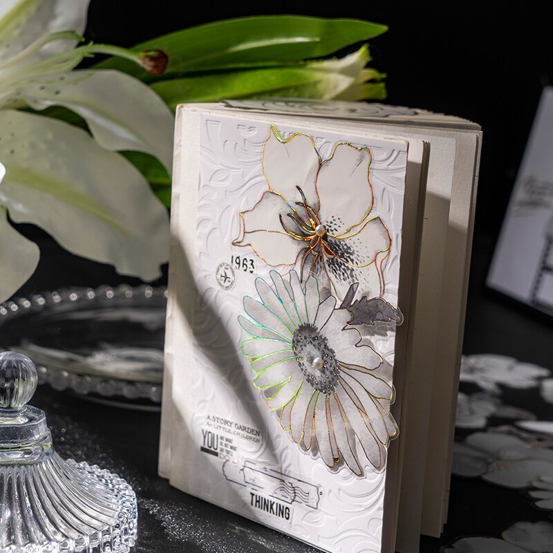 20pcs/lot Unqiue White Gliding Flower Stickers Large-JournalTale
