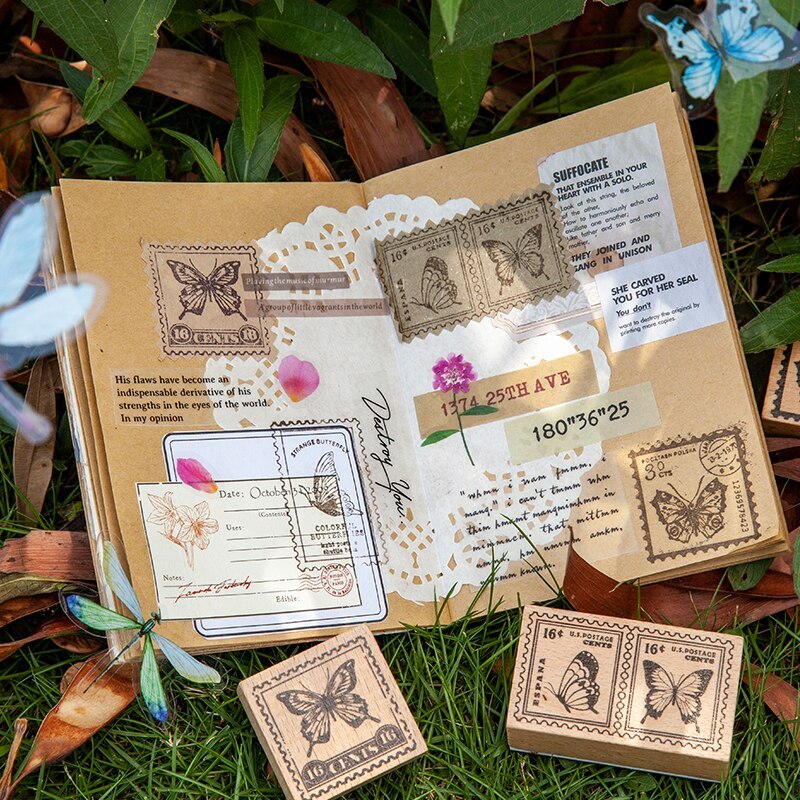 Vintage Butterfly Dragonfly Animal Stamp DIY Wooden Stamps-JournalTale