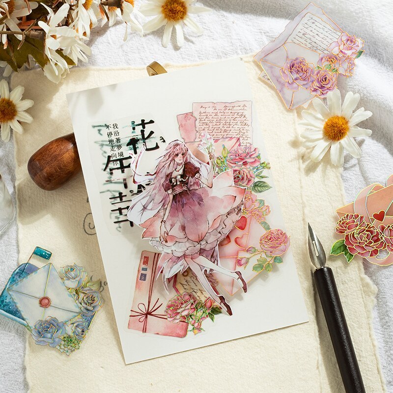 20pcs/pack Creative Laser Gliding Stickers Aesthetic Flowers-JournalTale