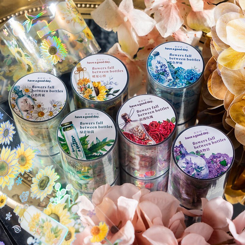 INS Watercolor Bottle Masking Tape Flower PET Fresh Plant-JournalTale