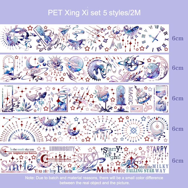 5/6 Rolls/Set Transparent PET Washi Tape 2m Cute Journal-JournalTale