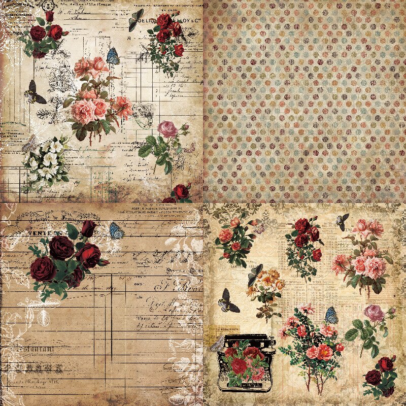 24 Sheet Vintage Flower Scrapbooking Material Paper-JournalTale