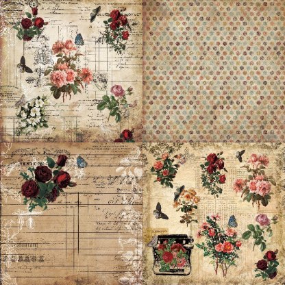 24 Sheet Vintage Flower Scrapbooking Material Paper-JournalTale