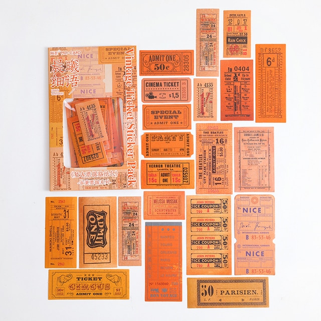 Vintage Boxed Stickers 60 pcs Ticket Style Retro Decor Sticker-JournalTale
