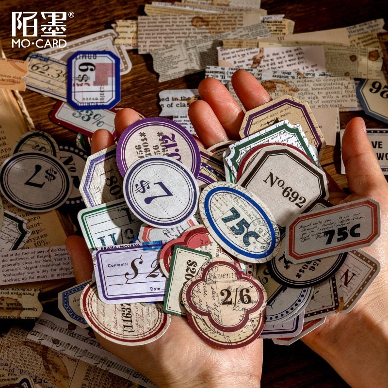 100 Pcs Vintage Phrase Quote Number Stickers Junk Journal-JournalTale
