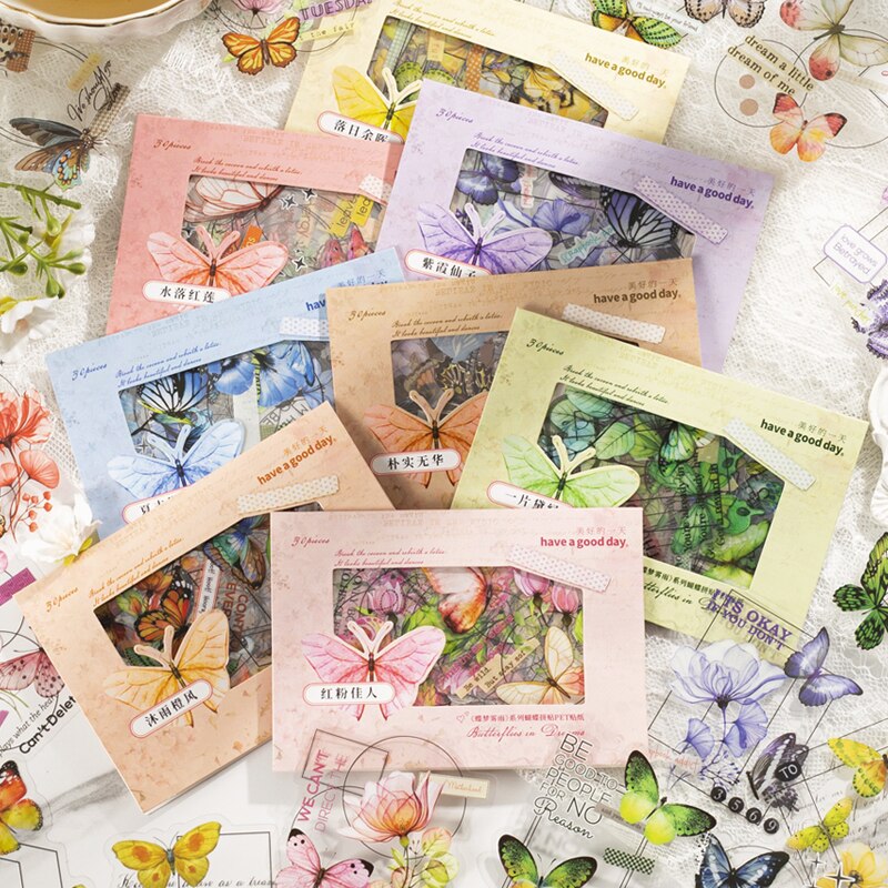 30Sheets Butterfly Stickers PET Material Handbook-JournalTale