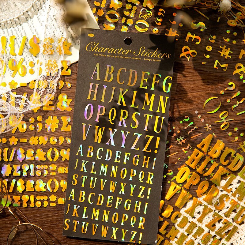 Bronzing Numbers English Letters Punctuation Mark Stickers-JournalTale