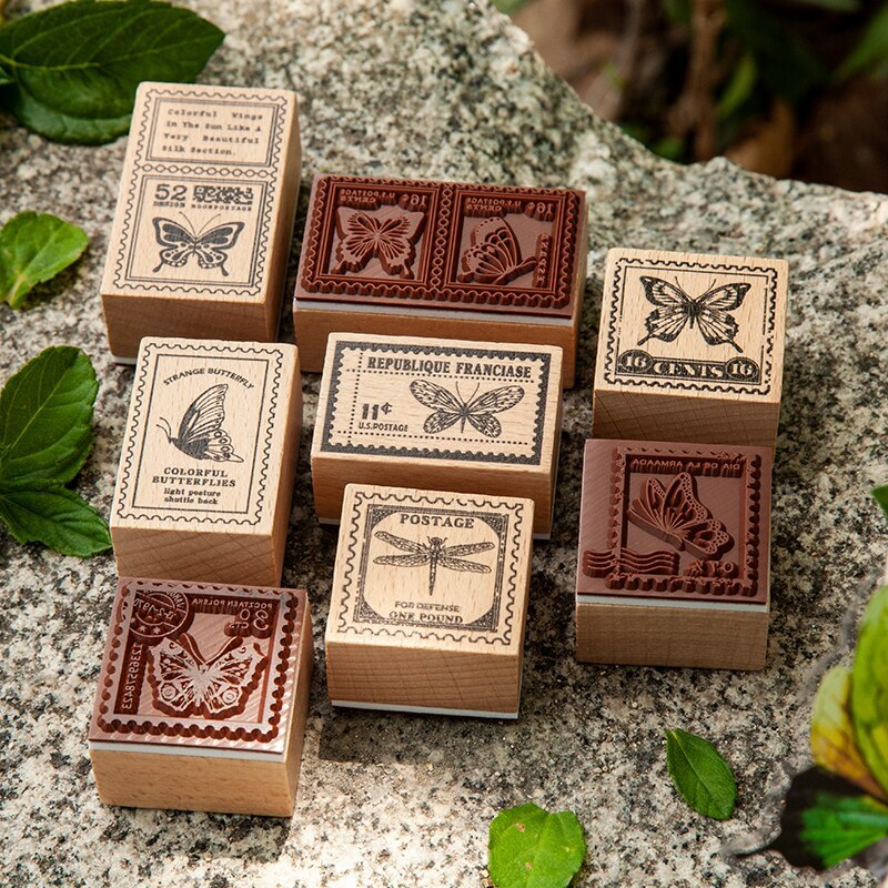 Vintage Butterfly Dragonfly Animal Stamp DIY Wooden Stamps-JournalTale