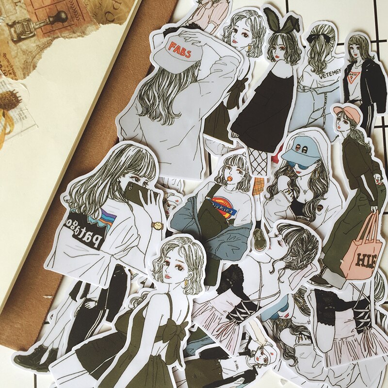 27PCS Fashion Girl Stickers Fashion Wear Lady Sisters-JournalTale